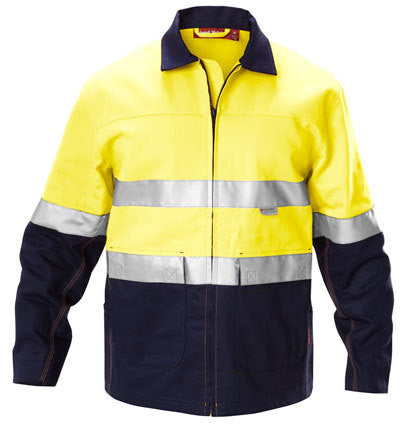 Hard Yakka Hi visibility Two Tone Cotton Drill Work Jacket With 3m