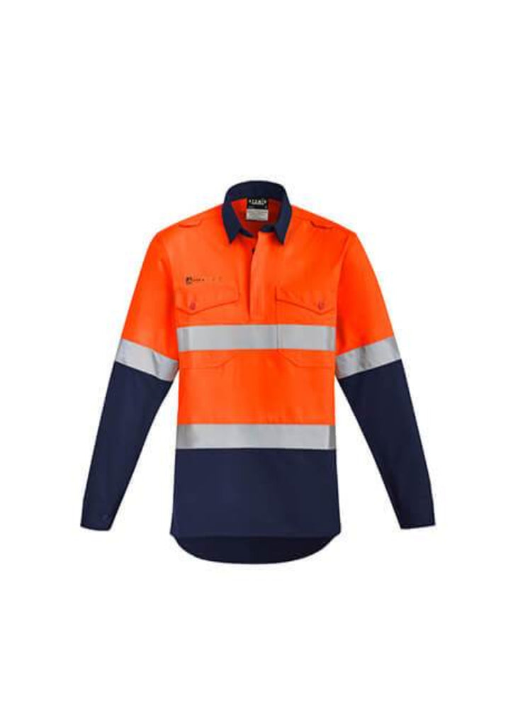 Syzmik Mens Orange Flame Hrc 2 Hoop Taped Closed Front Spliced Shirt (ZW143)Syzmik Mens Orange Flame Hi Vis Closed Front Shirt - Hoop Taped (ZW143)