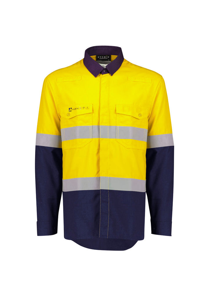 Syzmik Mens Orange Flame Lightweight Ripstop Spliced Shirt-Hoop Taped (ZW180)