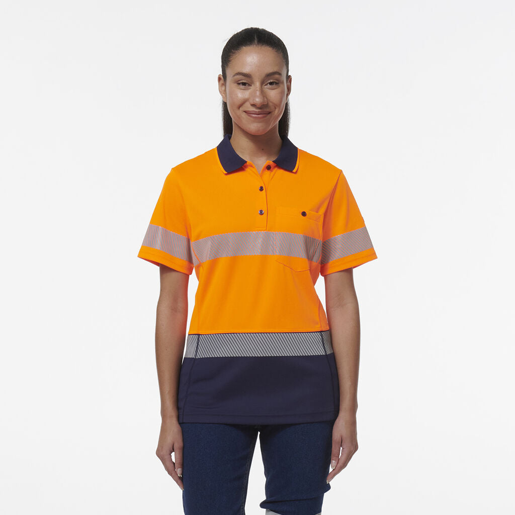 King Gee Women's Workcool Hyperfreeze Spliced Short Sleeve Polo With Segmented Tape (K44224)