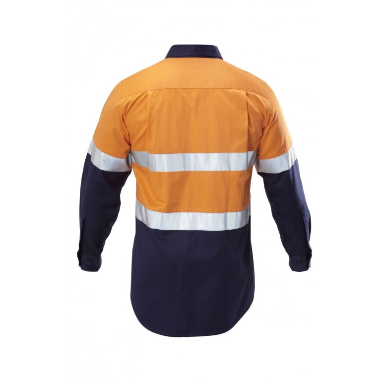 Hard Yakka Foundations Hi-Visibility Two Tone Cotton Drill Long Sleeve Shirt With Tape (Y07990)