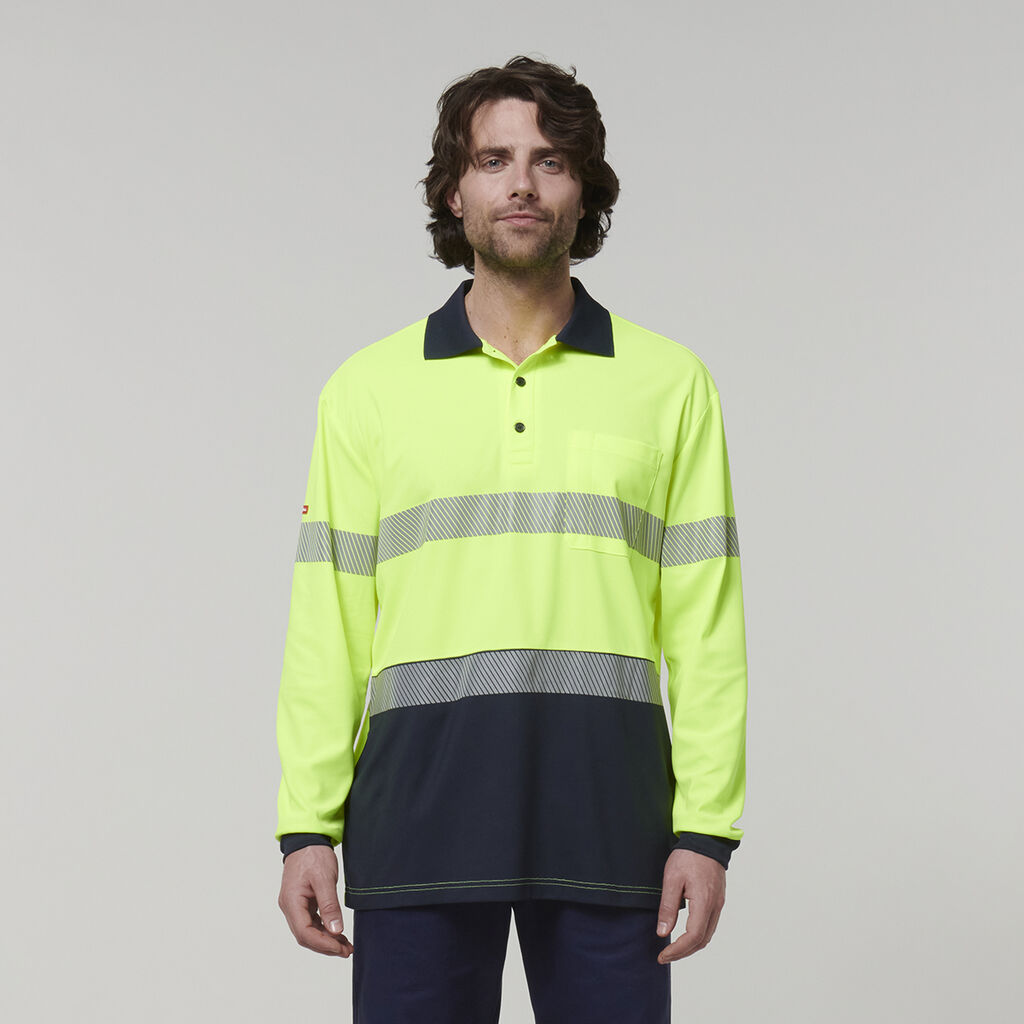 Hard Yakka Men's Long Sleeve Hi Vis Taped Polo (Y19619)